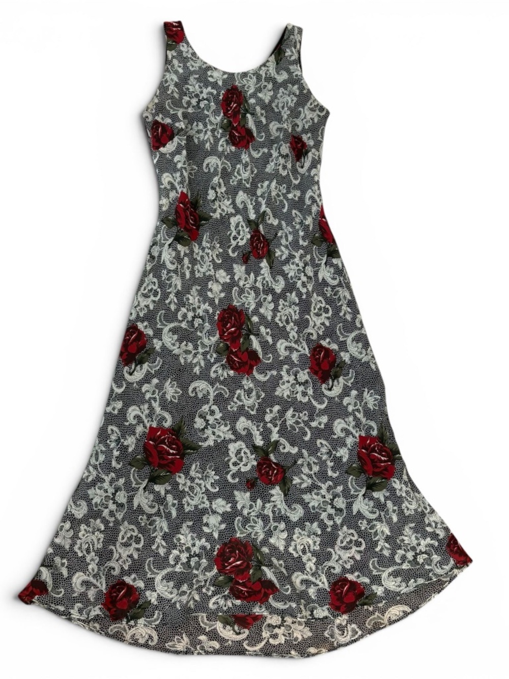 Vintage Rose Lace Print Maxi Dress